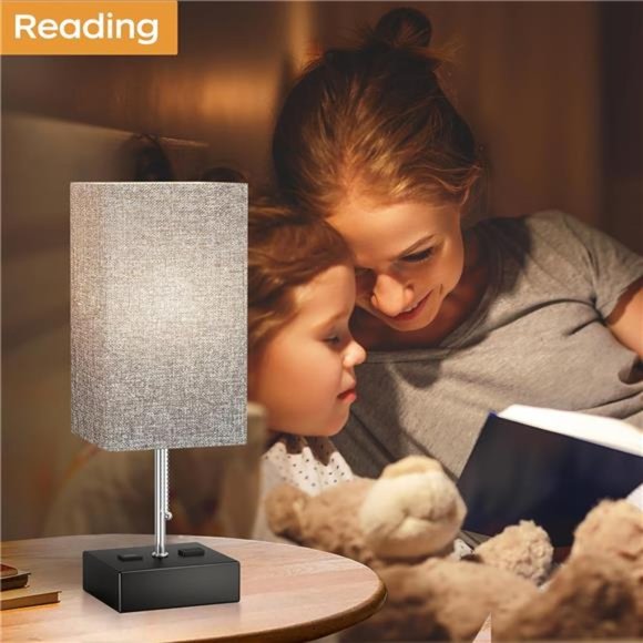 3Color Temperature Bedside Lamp with USB Port &AC Outlet Table Lamps for Bedroom - Picture 3 of 7